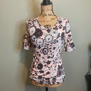 Loft Boho Casual‎ Everyday Simple Office Floral Blouse Light Pink Small Petite